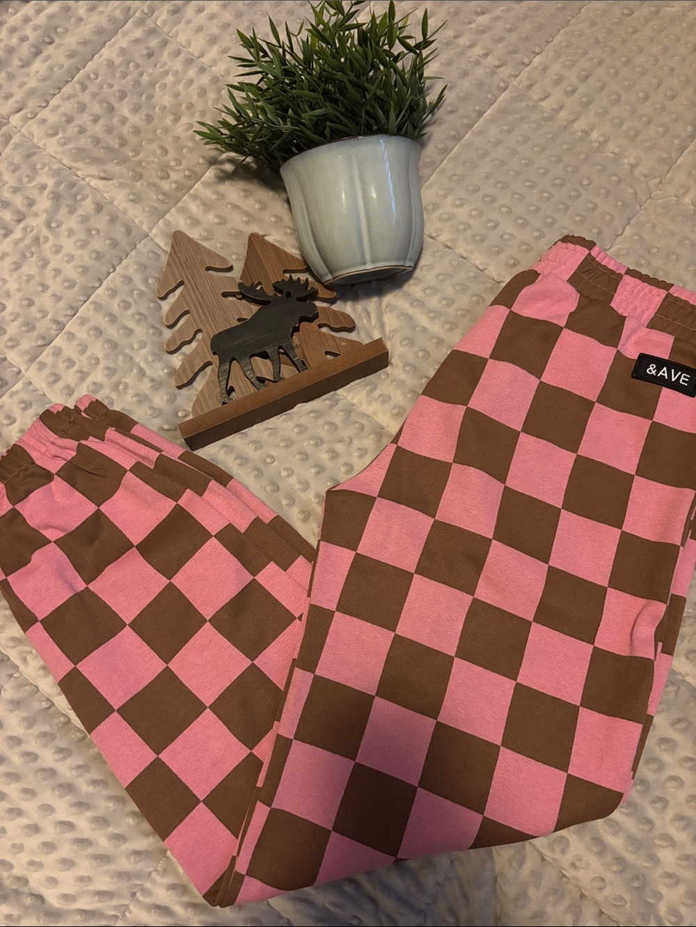 2-$30 or 1-$20 Ampersand Pink and Brown Checkerboard Joggers